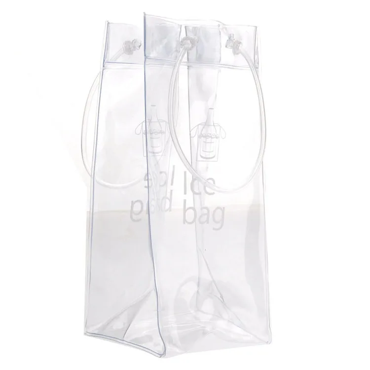 

Portable Collapsible Clear Transparent PVC Ice Bag Champagne Wine Pouch Cooler Bag with Handle, Accepted customized