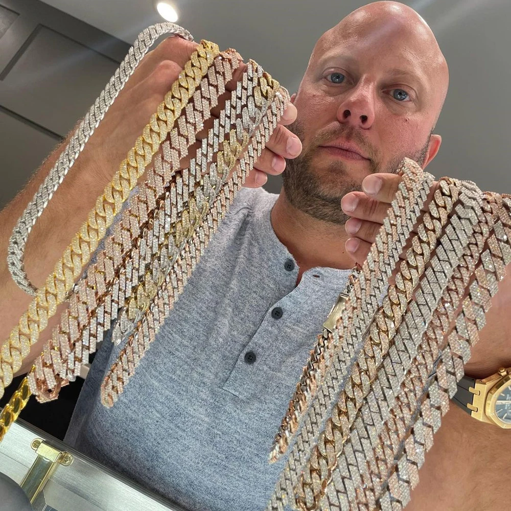 

18inch Ins Hip Hop Thick Chain Necklace CZ Stone White Gold Man Iced Out Cuban Link Jewelry Necklace 18k Woman's Iced Out Cuban