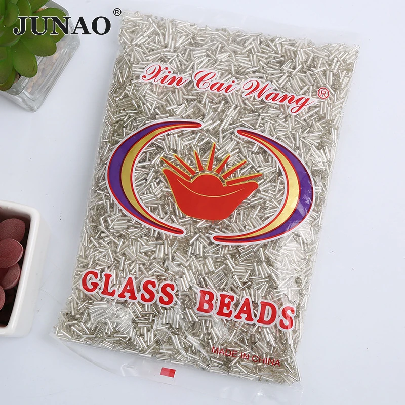JUNAO Wholesale 2x3mm 2x4.5mm 2x6mm Sew On Tube Beads Glass Spacer Beads Glass Seed Beads for Clothes Jewelry Tassel Making