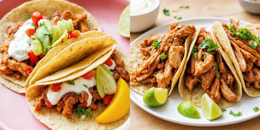 Smoked chicken asado tacos served with colorful toppings