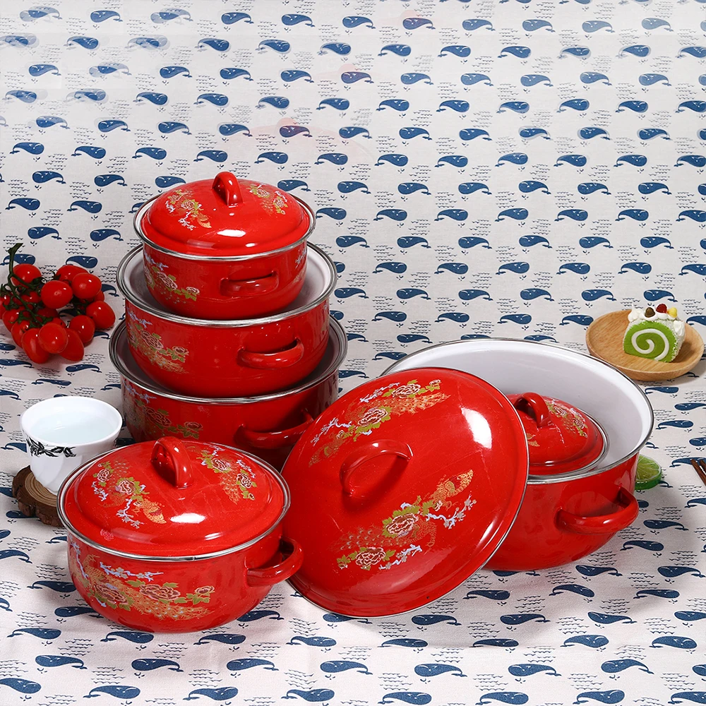 6pcs Red High Quality Factory Enamel Cookware Hot Pot Rose Decals