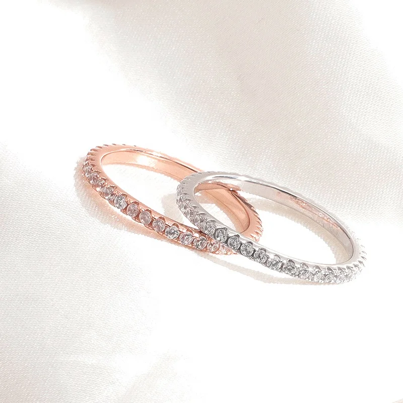 

High Quality S925 Sterling Silver CZ Zirconia Eternity Band Ring for Women Silver Jewelries Wholesale, Rose gold, white gold