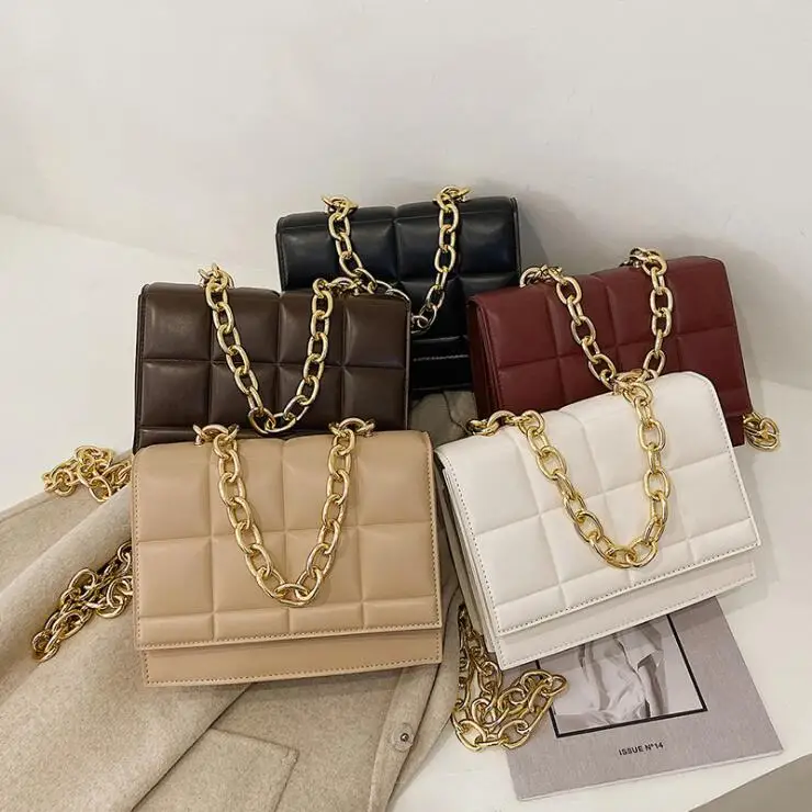 

Lattice Popular Style Elegant Chain Purse Women Hand Bags Luxury Leather White Shoulder Bag, 5 color