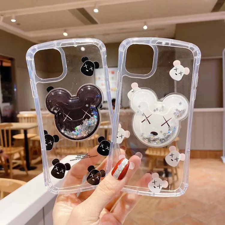 

Clear Style Quicksand Airbag Holder Cartoon Colorful Glue Printing Hard Acrylic Mobile Phone Cover Case For Samsung Galaxy A21S