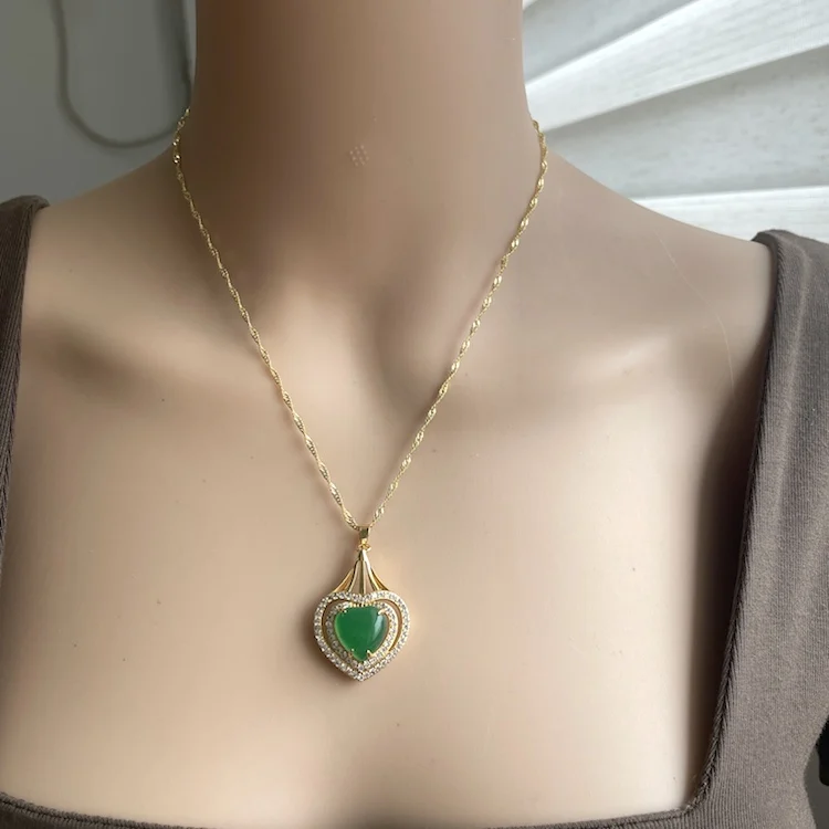 

Jialin Jewelry chinese jade heart necklace cz stone pendant wholesale green stone jewelry Necklace women lucky charms