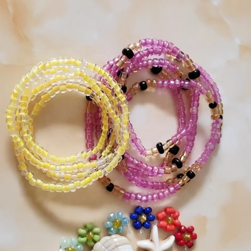 

wholesale crystal glass seed beads beaded Ghana Africa 2pcs a set body chain belly gold waist beads jewelry weight loss, Multi