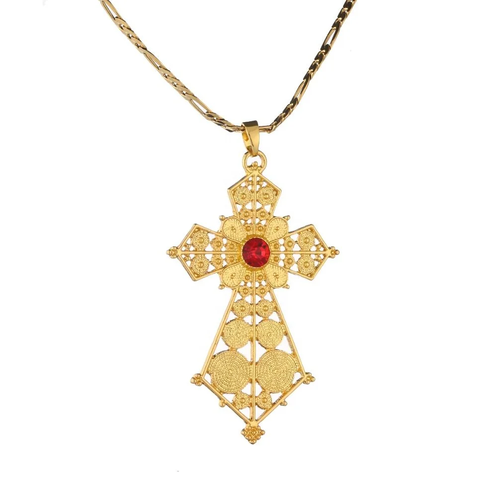 

Ethiopian Gold Color Pendant Necklace for African Ethiopia Eritrean Women Wedding Jewelry