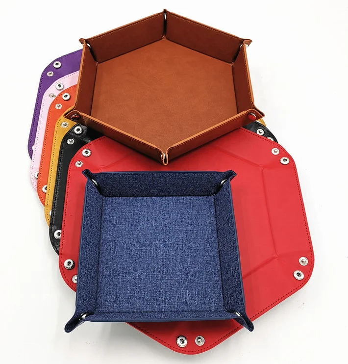 
Custom PU Faux leather Dice Folding Hexagon Tray w/Red Velvet Rolling for DND, RPG, other Dice Games and Candy Holder Storage  (62246571108)