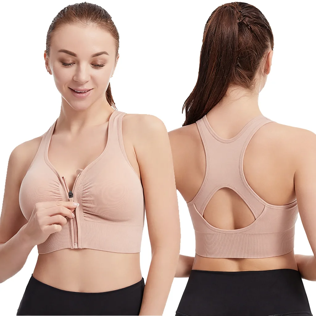 中High Support Spandex Nylon Blend前Zipper Sports Bra