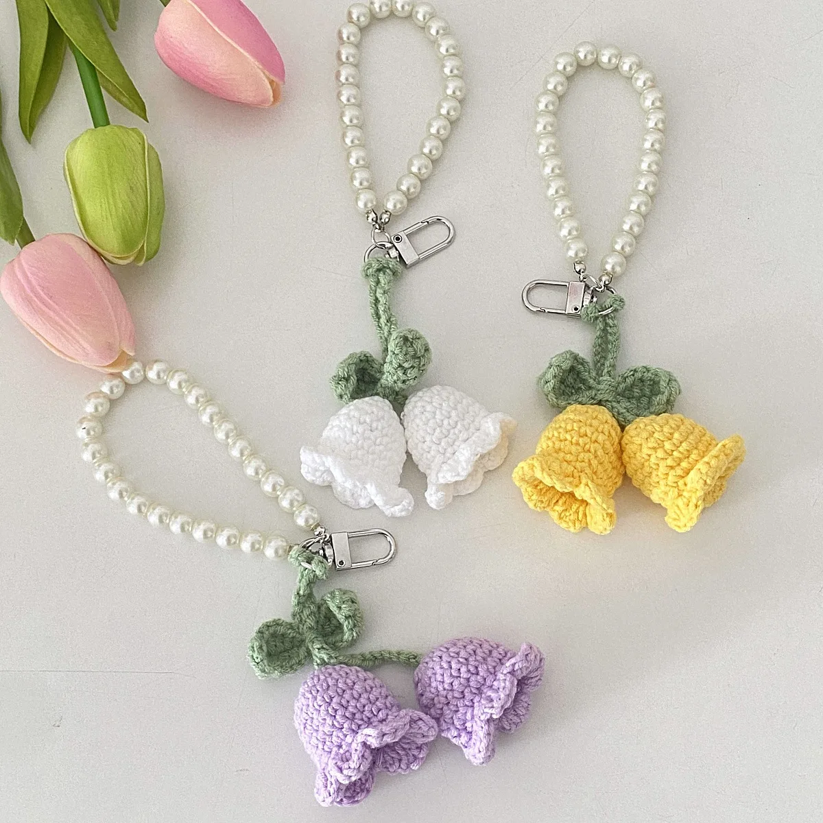 

Llavero De Tulipanes Wool Crochet Flower Keychain Women Flower String Keychain