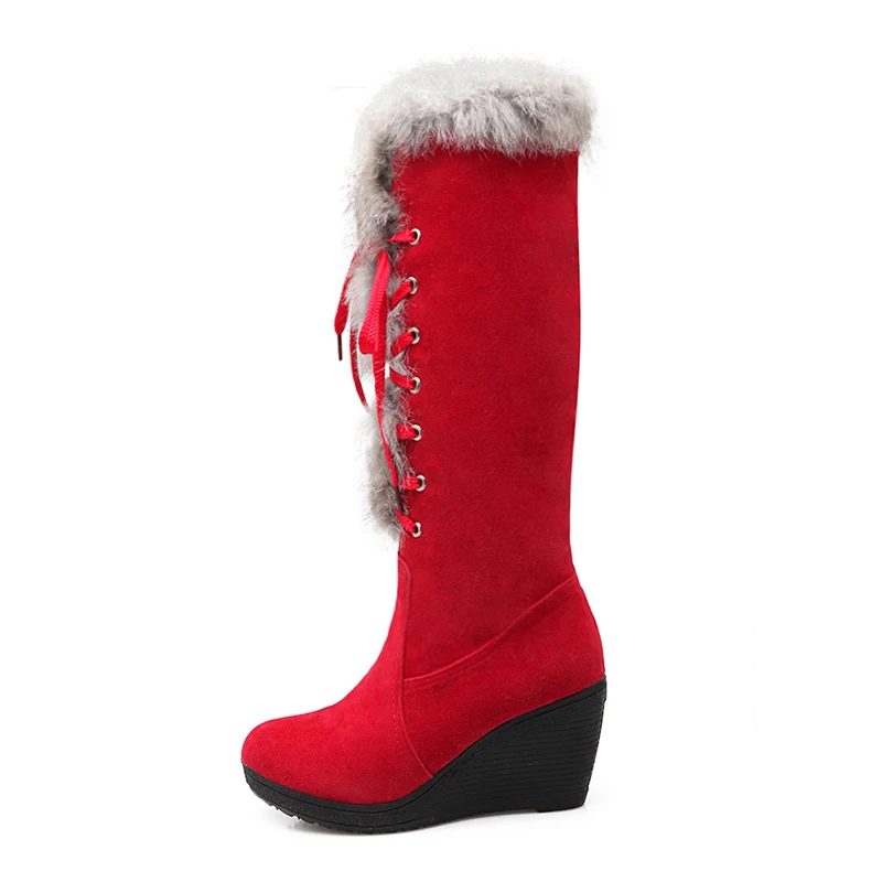 

Winter Round head waterproof platform lace-up Wedges Ladies'Knee boots