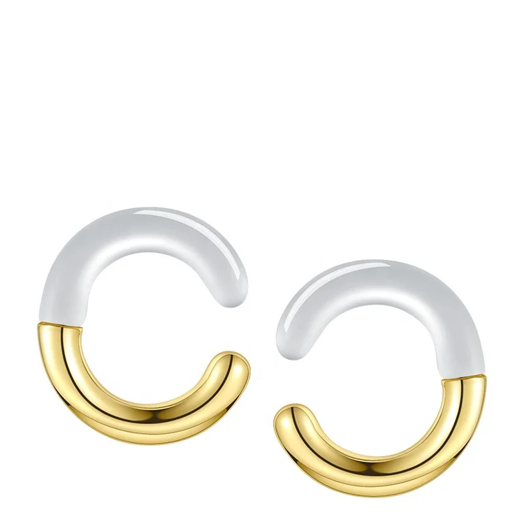 

Latest High Quality 18K Gold Plated Environmental Brass Semi-glass C-shaped ear clips Earrings E201202