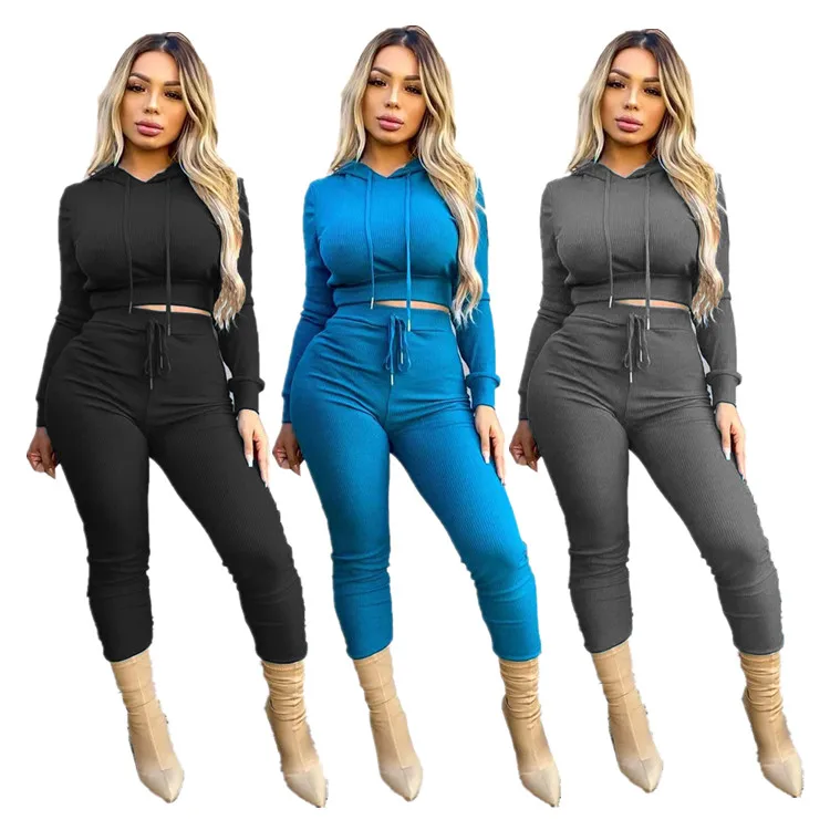 

Autumn and winter fashion leggings solid color hang strip casual hooded long sleeve suit, 3 colors