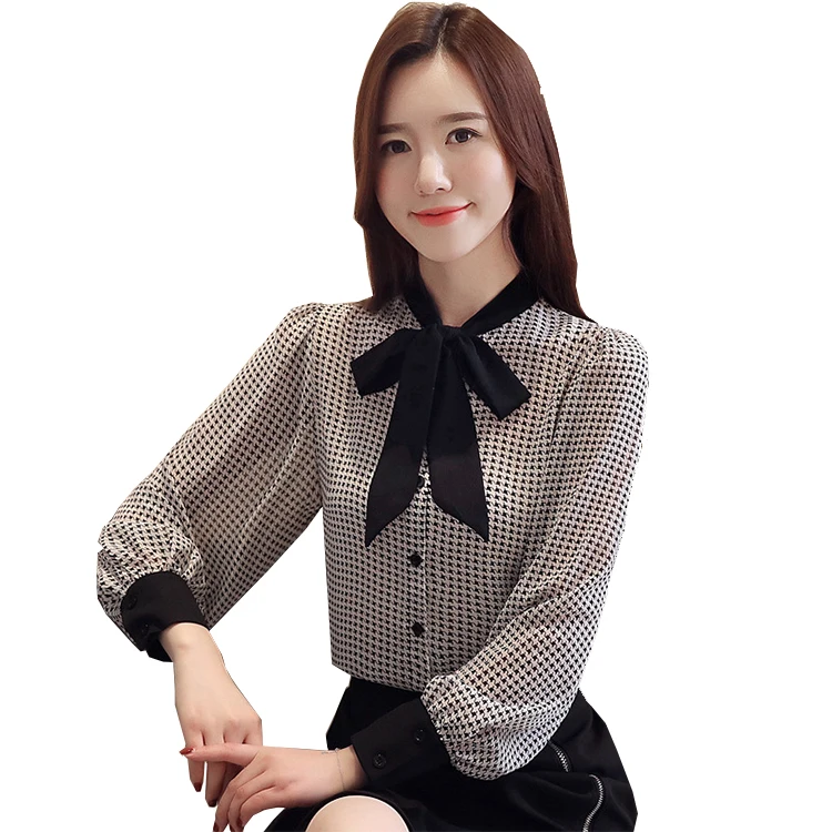 

elegant office women bow satin silk ladies' blouses, Customized color