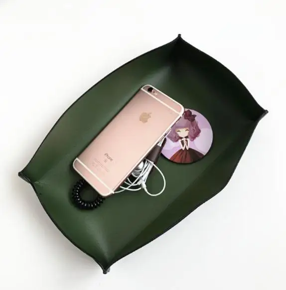 
Custom Ins hot North Europe style Leather folding Valet Storage coin Trays for Beautiful porch home 