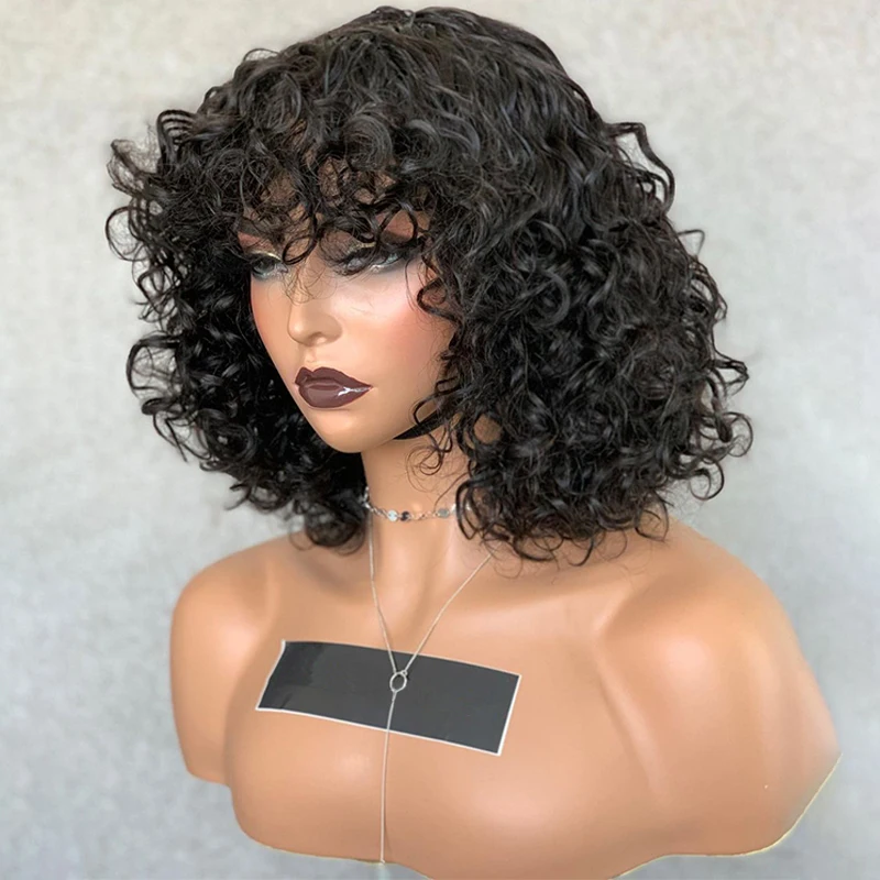 

Wholesale Remy Brazilian Hair Wig Vendor,Human Hair Curly Wig With Bang,100% Virgin Cuticle Aligned Hair Wig For Black Women, #1b natural black,12a virgin unprocessed hair