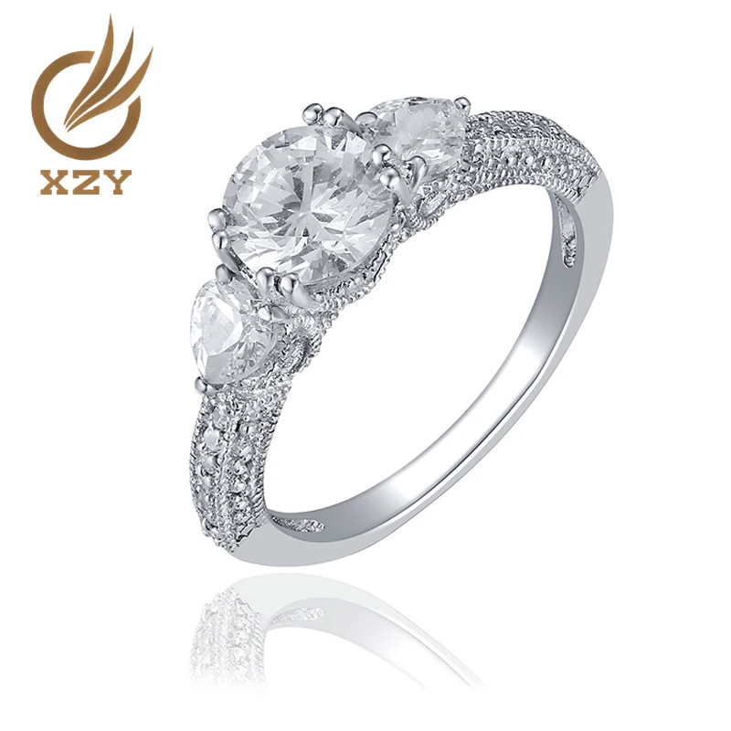 

925 silver well finished classical engagement finger ring with brillant cubic zirconia and rhodium plating