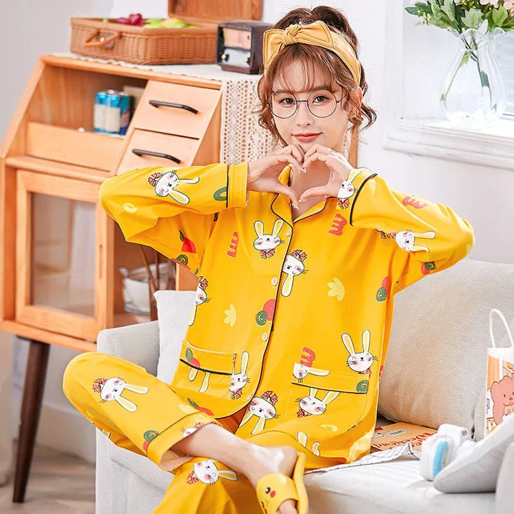 

Women Plus Size 7XL Sleepwear Spring Pijama Pillama De Mujer Fruit Printed Loungewear Girl Pyjama Long Sleeve Cotton Pajama