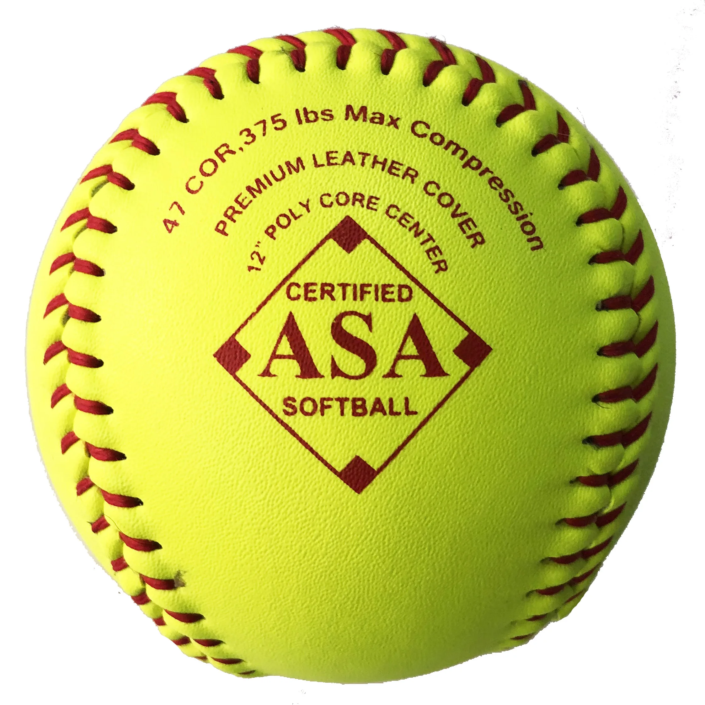 

COR.47,375 lbs ,12 Inches fast pitch optic yellow raised seam Leather softball polycore compression control Softball, Optical yellow