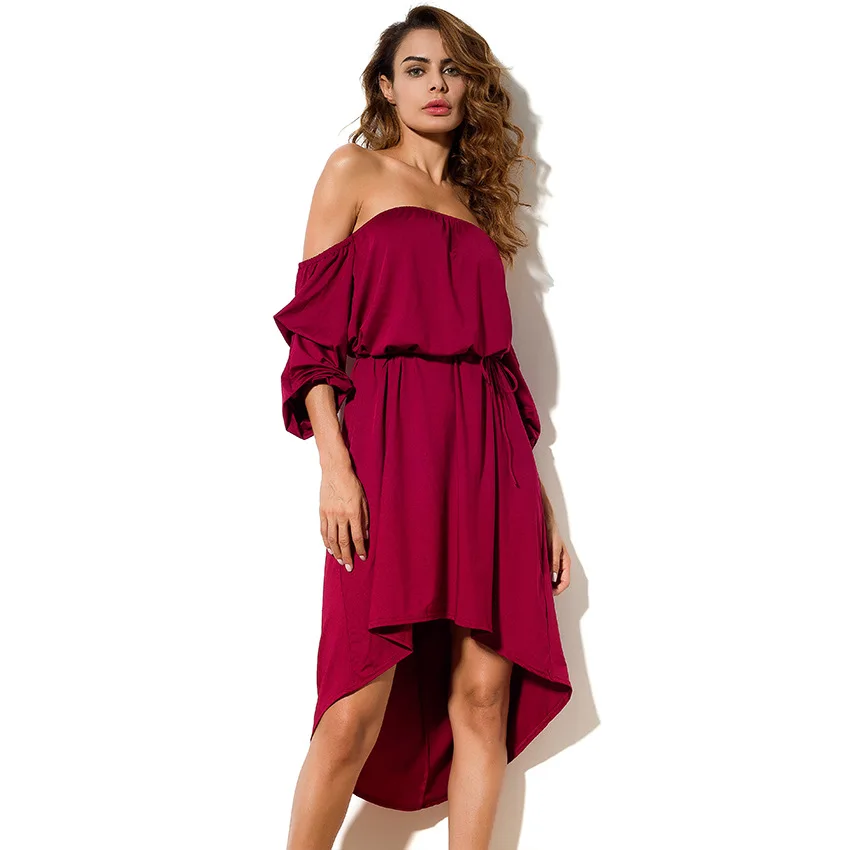 

Summer off shoulder A line irregular MIDI skirt woman backless club night prom hot dress