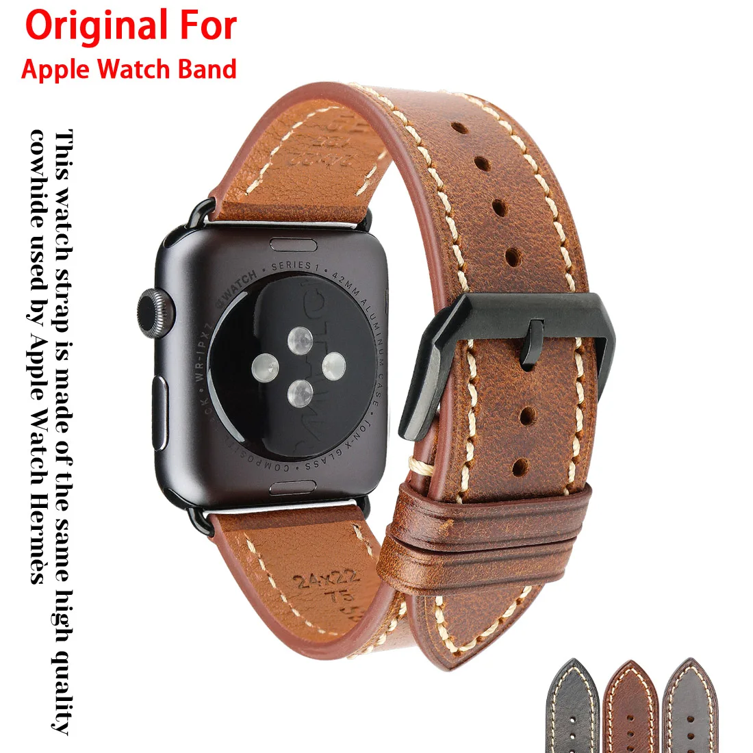 

Amazon Hot Selling Original Watch Band For Apple Watch 44mm 40mm 42mm 38mm 6/SE/5/4/3 Oil Wax Cow Leather Strap iWatch