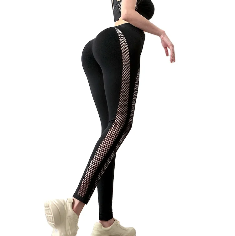 

Wholesale breathable quick drying hollow yoga pants quality shiny yoga pants