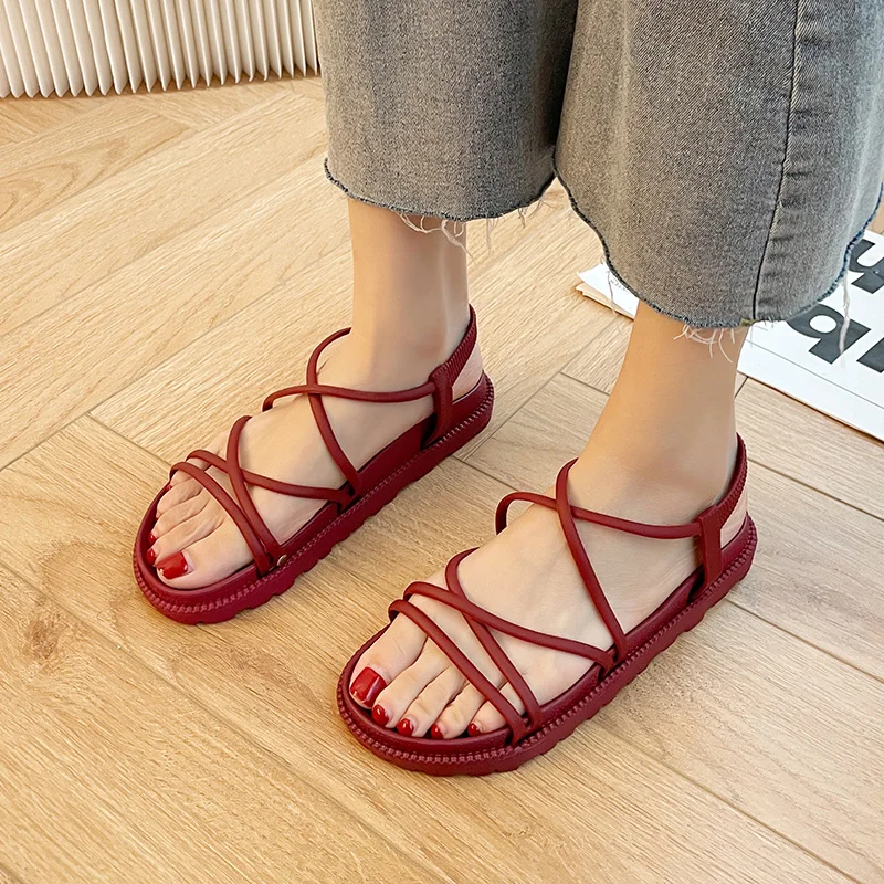 

New Design Strappy Sandal for Women PVC Flat Heel fashion Comfortable non-slip Women Slides Sandals