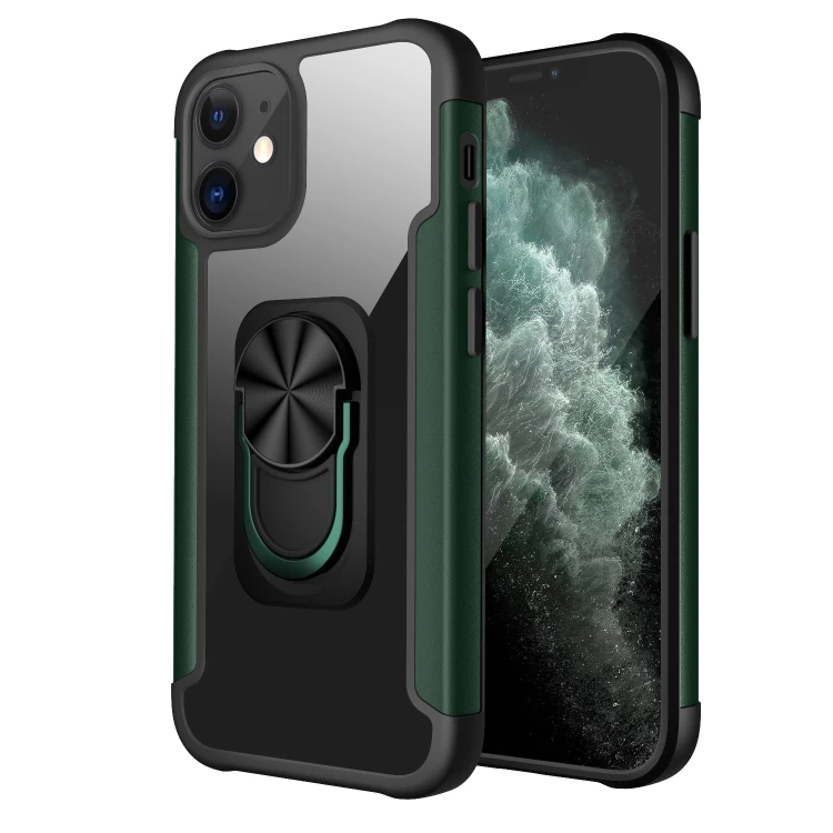 

RTS Drop protection anti fall phone cover PC +TPU + Metal Shockproof Protective phone Case with Ring Holder For iPhone 12 mini