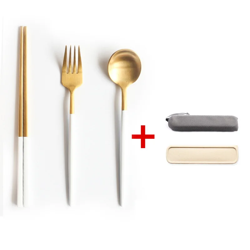 

Custom 304 Stainless Steel Spoon Chopsticks Set Matte Gold Cutlery Travel Cutlery Set With Case, Pink gold/pink silver/black gold/black silver/white gold/white silver