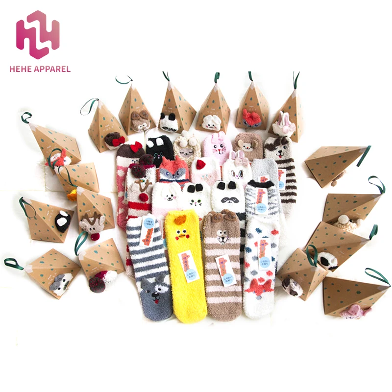 

HeHe Special Holiday Christmas socks with Gift Box Womens Girls Soft Fuzzy 3D Cute Animal Sleeping Winter Warm Slipper Socks, 20 colors
