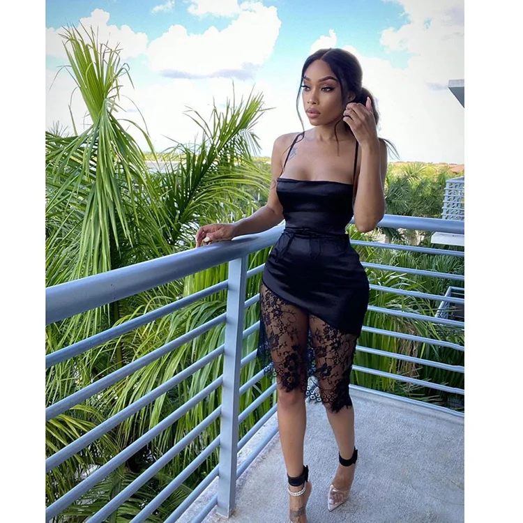 

Ladies Patchwork Black Sleeveless Lace Sexy Club Summer Midi Dresses Elegant Spaghetti Strap Bodycon Dress Backless Women, White,black