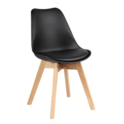 
Free Sample China Modern Home Furniture Tulip PU Cushion Dining Room Chair With Beech Wood Legs Plastic Chair Price for Sale 
