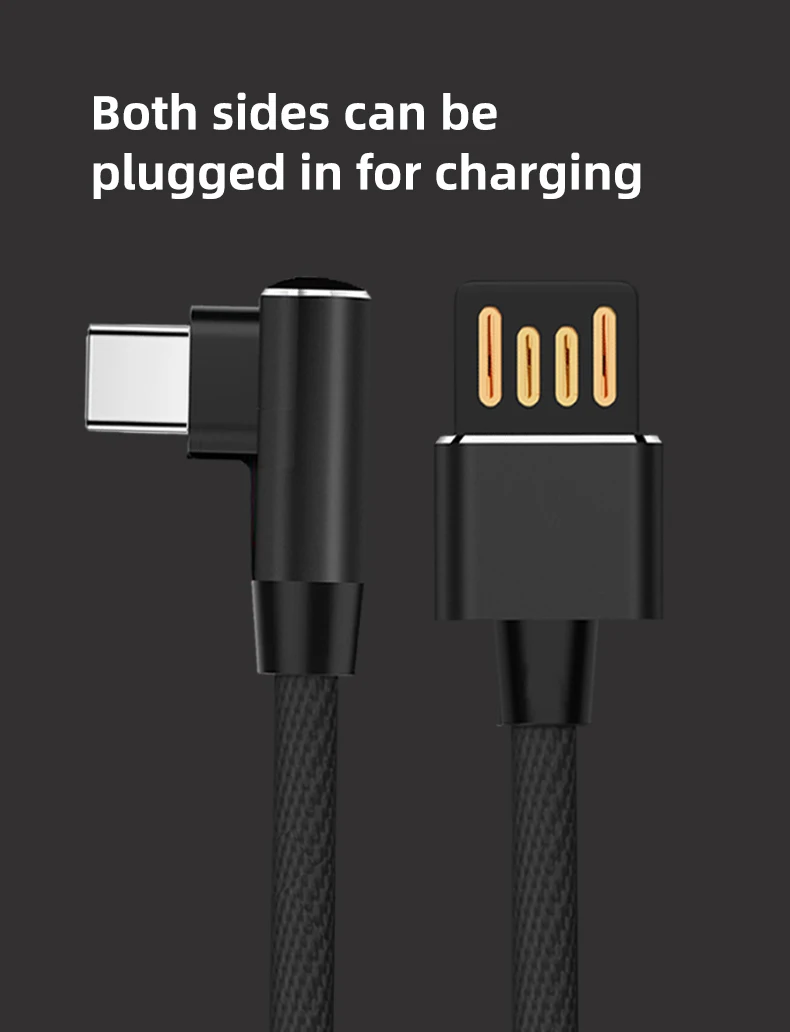 Hot selling 3ft Double Elbow USB Cable 3A micro Type-C Sync Data Nylon Braided fast charging cable for mobile game data cables - ANKUX.COM