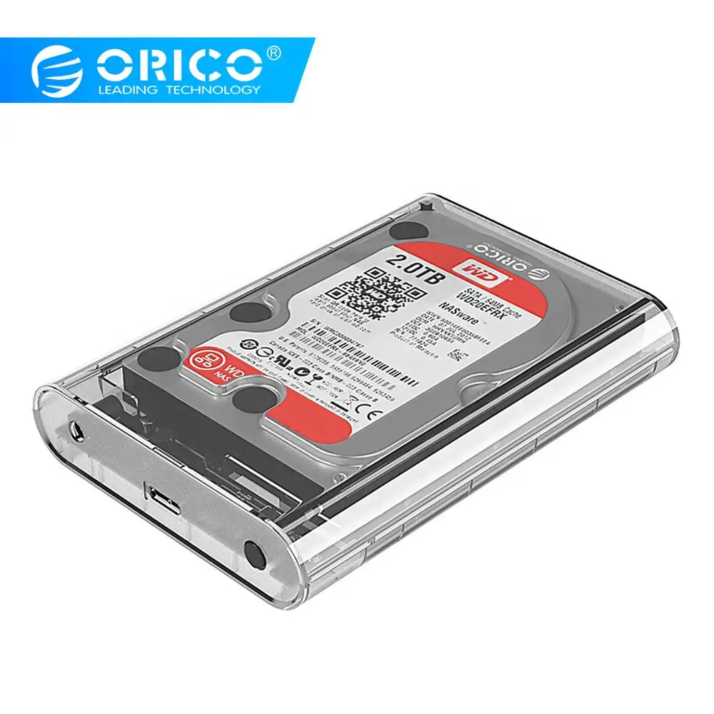

ORICO Transparent 3.5 Inch HDD External Enclosure USB3.0 SATA 5Gbps 12V2A Tool Free Hard Drive Case 10TB Support UASP 3139U3