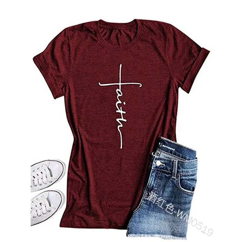 

Women thin Short Sleeve T Shirts with letter print Faith Tops shirts T-Shirt Tee