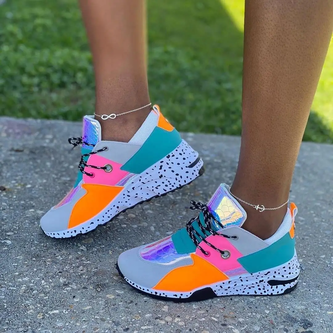 

Fashion flat casual women shoes girls neon sneaker shoes colorful women ladies sports shoes, Pictured