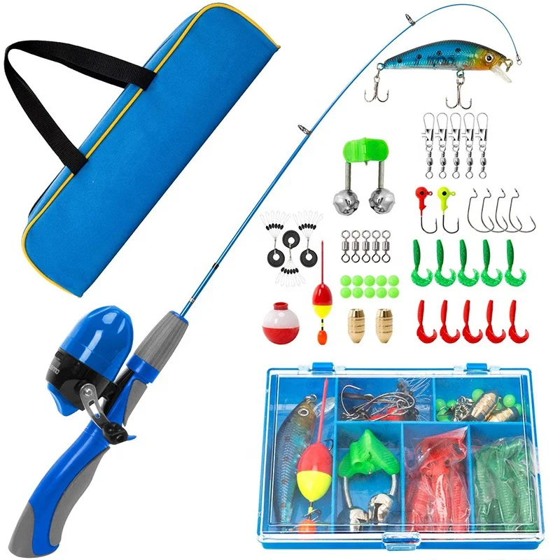

ToMyo Kids Fishing Pole, Portable Telescopic Fishing Rod and Reel Full Kit Set, Blue/orange/grey