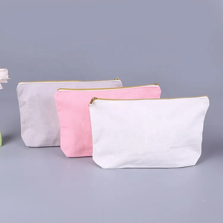 

Metal Gold Zipper Cotton Canvas Pouch toiletry bag