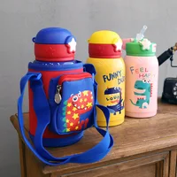 

500ml Cute Kids Vacuum Flask With Silicone Straw Stainless Steel Children Thermos Mug Baby water bottle with bag