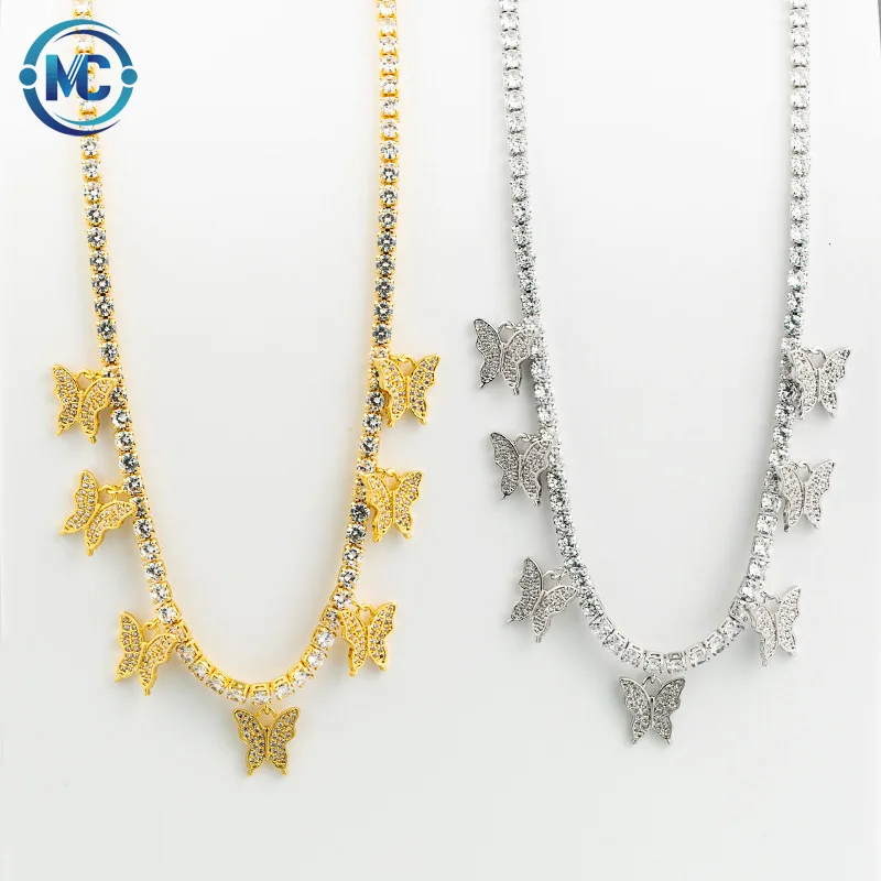 

2021 high quality Bling necklace jewelry gold silver tennis chain zircon butterfly necklace