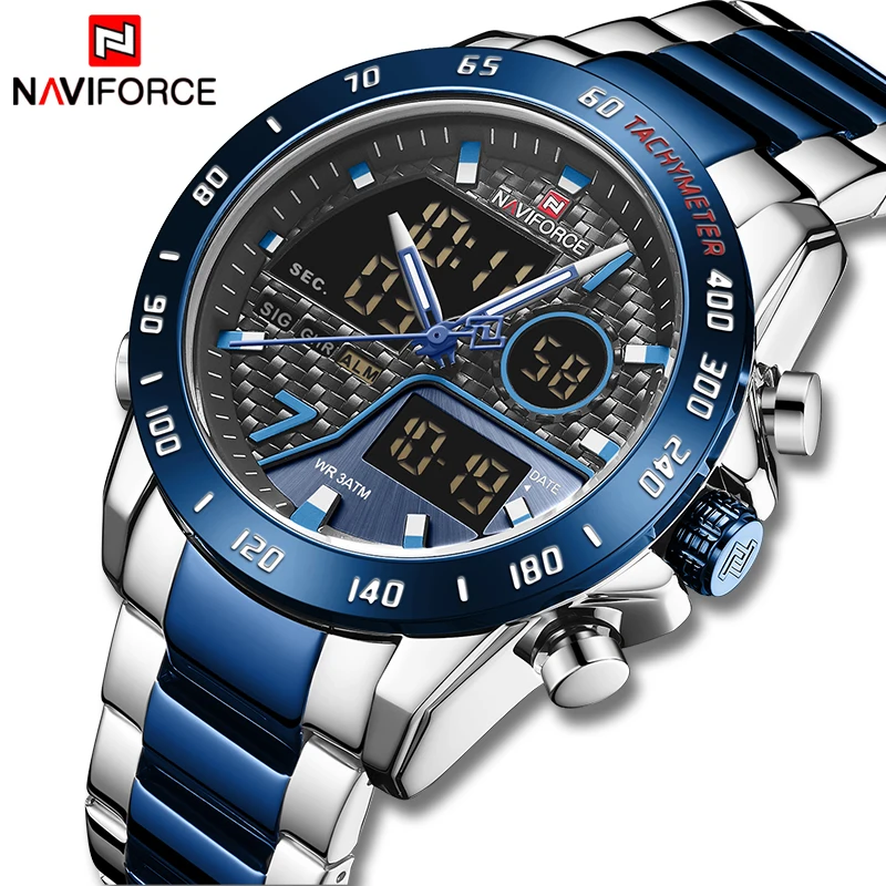 

2020 New NAVIFORCE 9171 Luxury Quartz Digital Dual Display Watches Men Wrist in Wristwatch Hot Sale Products Watch Reloj Hombre, 5-colors