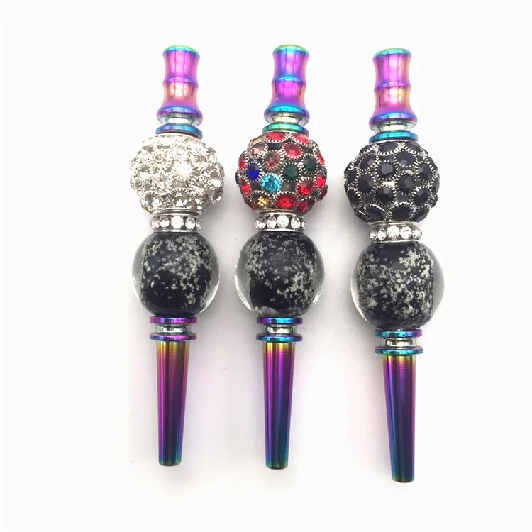 

Hot Sale Adapts Any Arabian Waterbong Smoking Pipe Diamond Luminous Glass Beads Metal Cigarette Holder, Picture