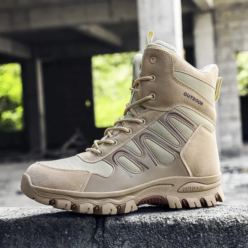 

Fashion plus size waterproof men hiking army boot, Black beige green
