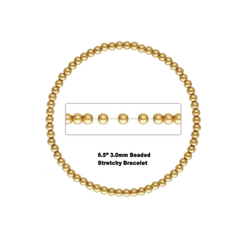 Vintage Stretchy Genuine 14k Gold Filled Women Permanent Jewelry Beaded Bracelet
