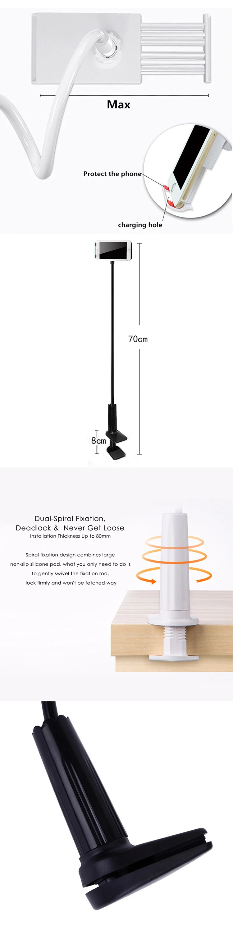 Gooseneck 360 Rotating Flexible Long Arm Lazy Mobile Phone Cellphone Holder Bed Tablet Car Selfie Mount Bracket Universal