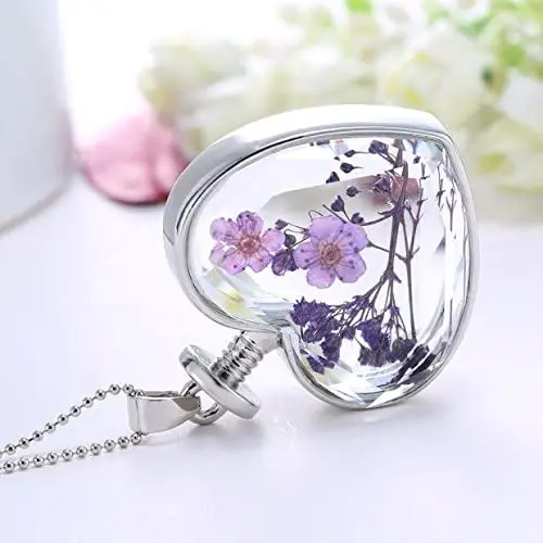 

Heart Glass Pendant Necklace Crystal Various Dried Flower Necklace Birthday Holiday Gift Artificial Flowers Necklace Jewelry