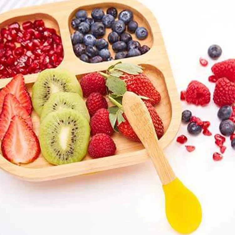 
New Design Kids Feeding Plate Set Square Bamboo Baby Food Divider Plate 