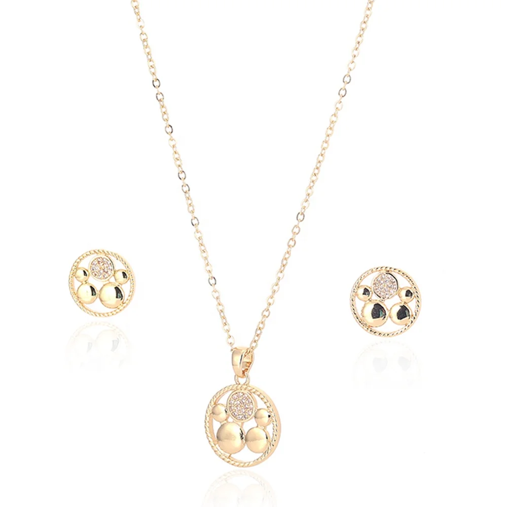 

Designer Gold Plated Zircon Copper Coin Earring Necklace Set Jewelry for Women