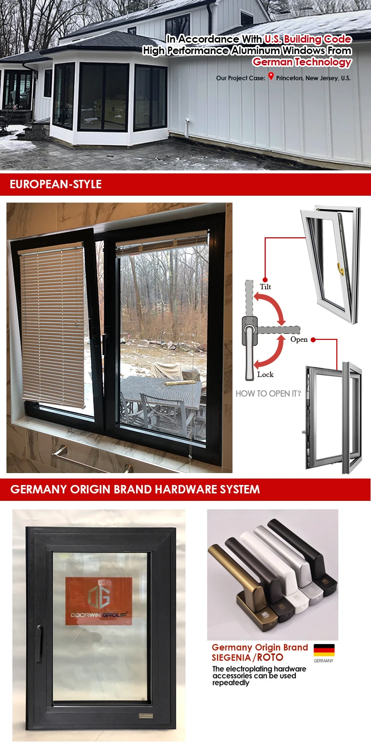 Factory directly supply triple glazed roof Tilt and turn casement window price