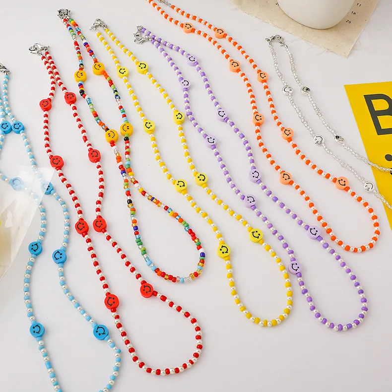 

INS trendy colorful beads smiling face eyewear chain child anti loss chic necklace wholesale